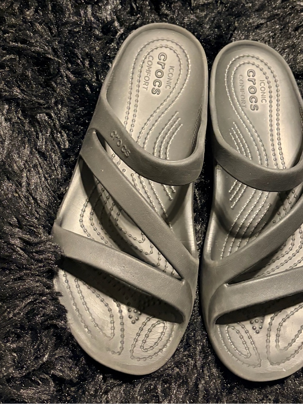 CROCS black riple-Strap Slide Sandals - Picture 3 of 4